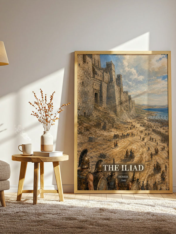 The Iliad watercolour print in frame leaning in hallway – poetry wall art