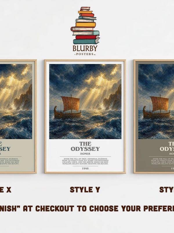 The Odyssey bookish print in frame leaning in hallway – classic literature wall art