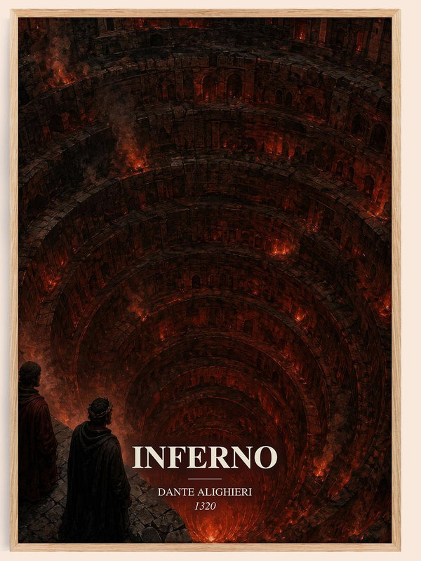 Inferno watercolour book poster by Dante Alighieri – framed literary art print