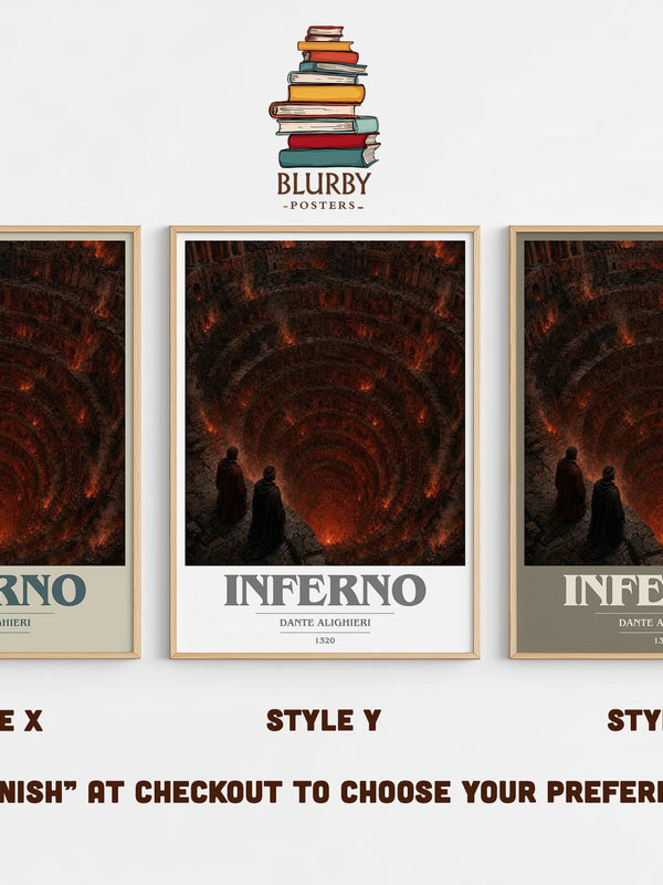 Inferno book cover print in frame leaning in hallway – poetry wall art