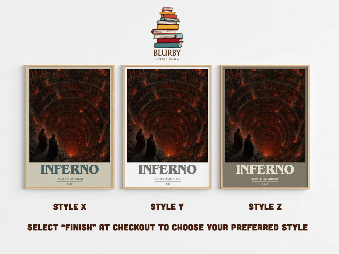 Inferno book cover print in frame leaning in hallway – poetry wall art (mockup)