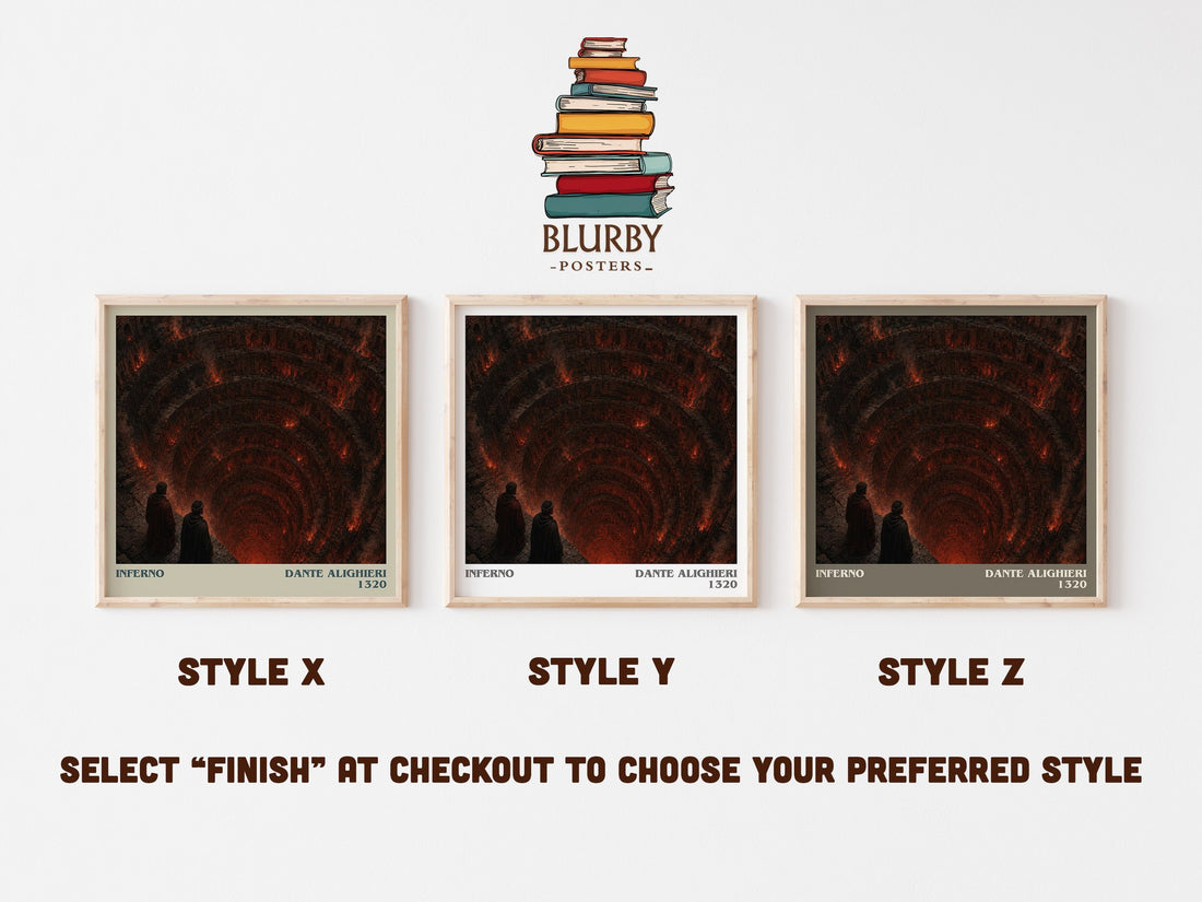Inferno literary print in frame leaning in hallway – poetry wall art (mockup)