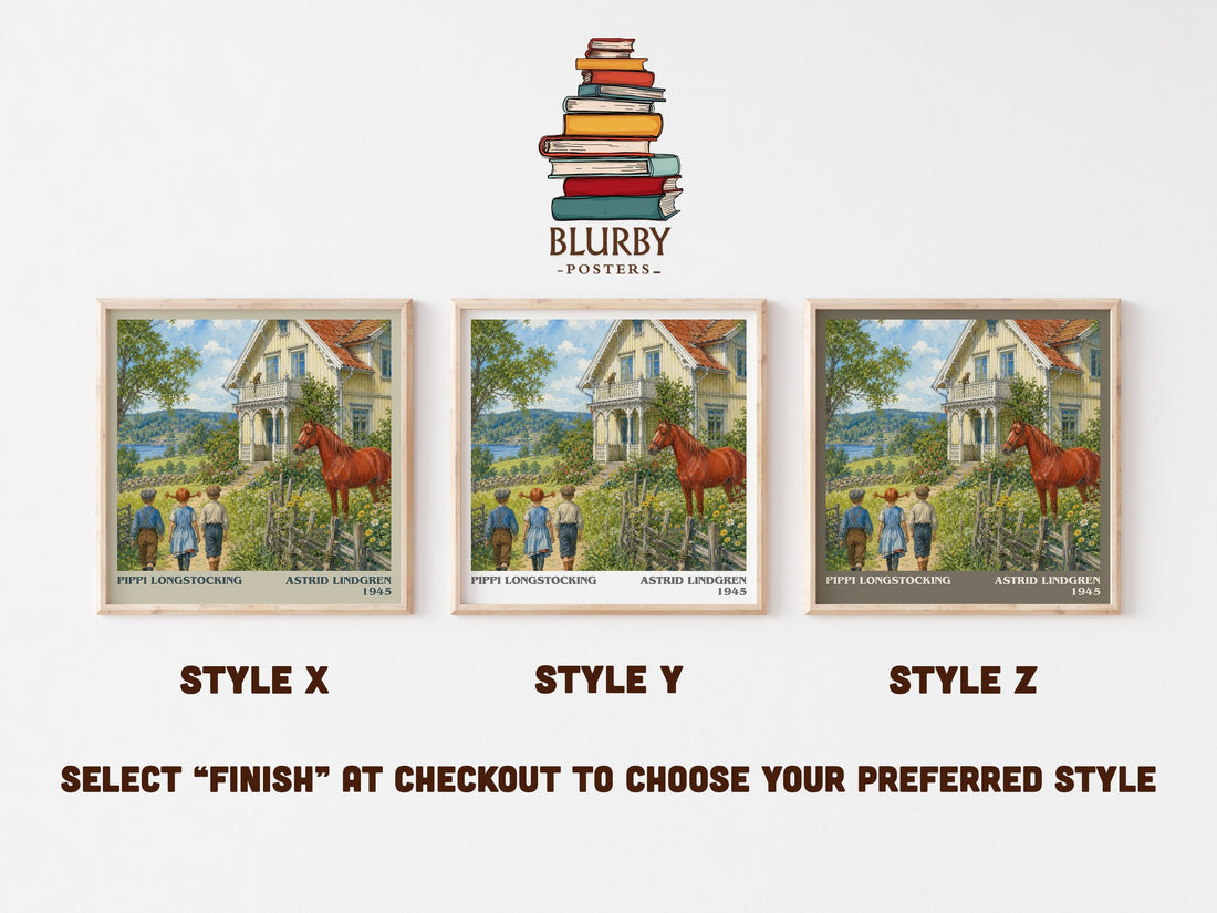 Pippi Longstocking literary print in frame leaning in hallway – childrens wall art (mockup)