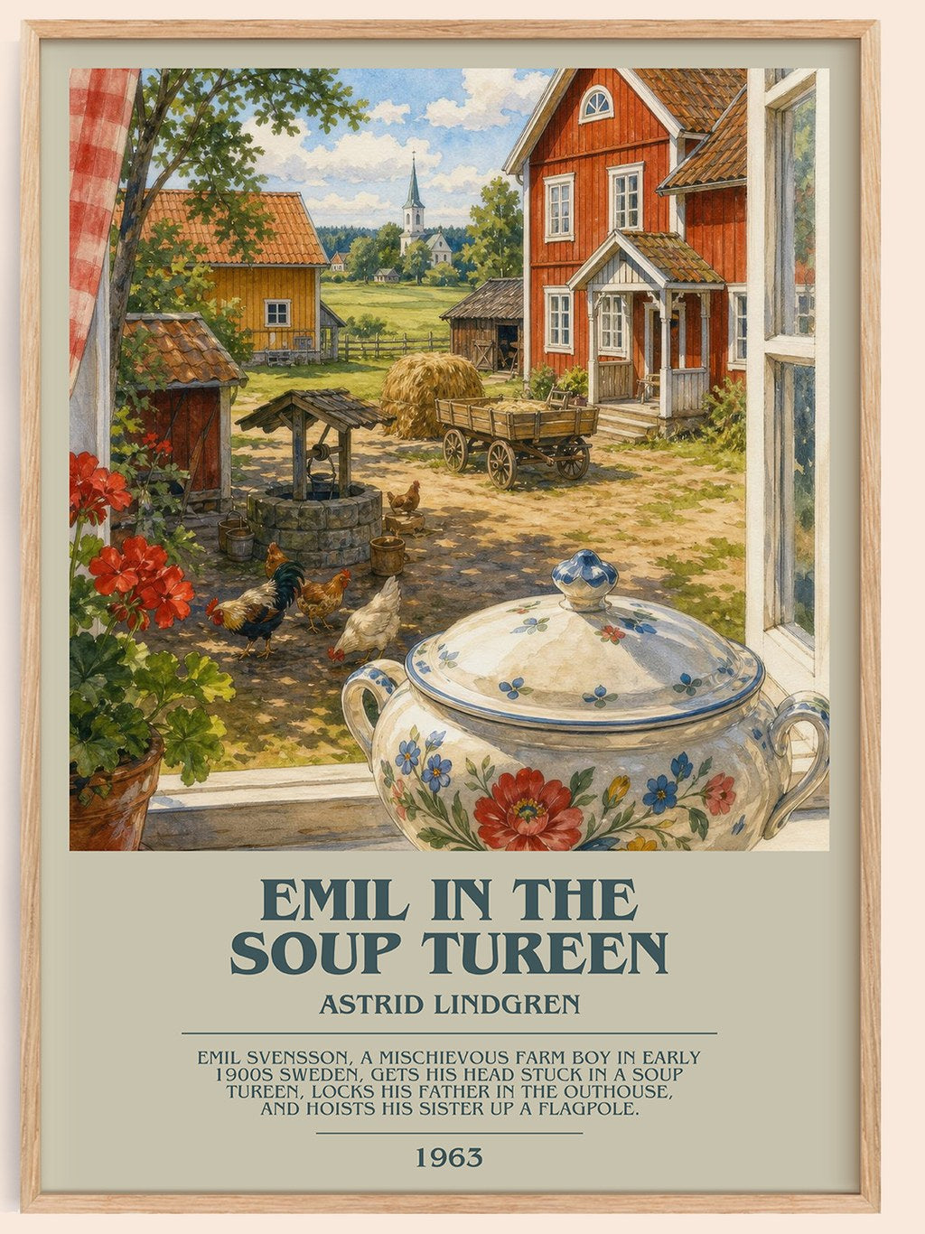 Emil in the Soup Tureen bookish book poster by Astrid Lindgren – framed literary art print