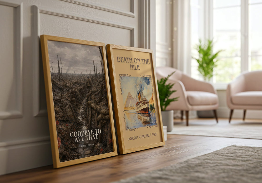 Goodbye to All That watercolour print framed by window – literary home decor