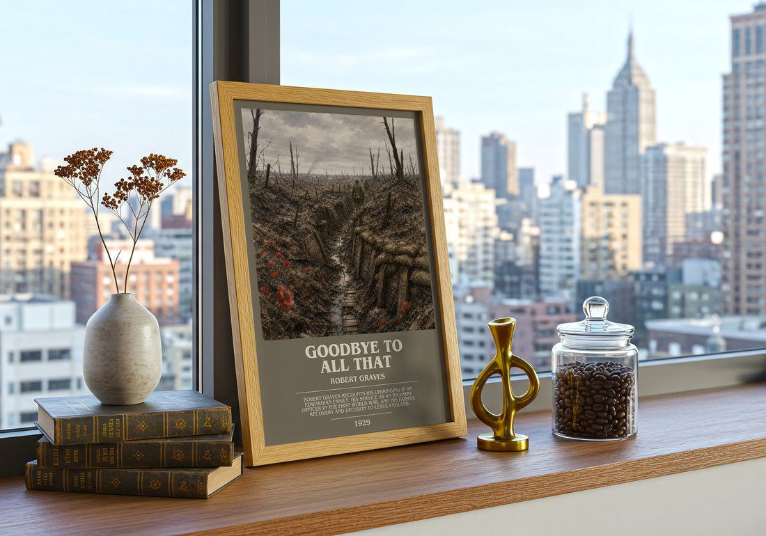 Goodbye to All That bookish print framed by window – literary home decor