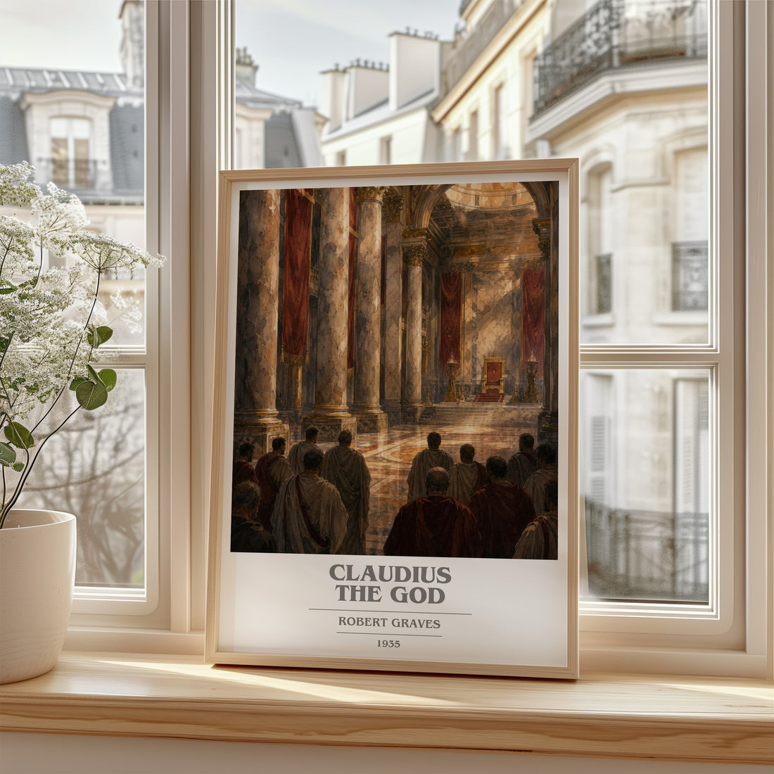 Claudius the God Book Cover Poster by Robert Graves – framed print by a bright window