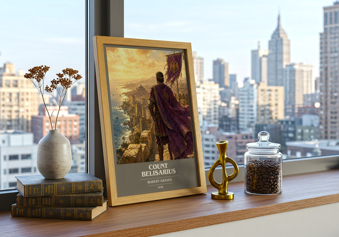 Count Belisarius book cover print framed by window – literary home decor