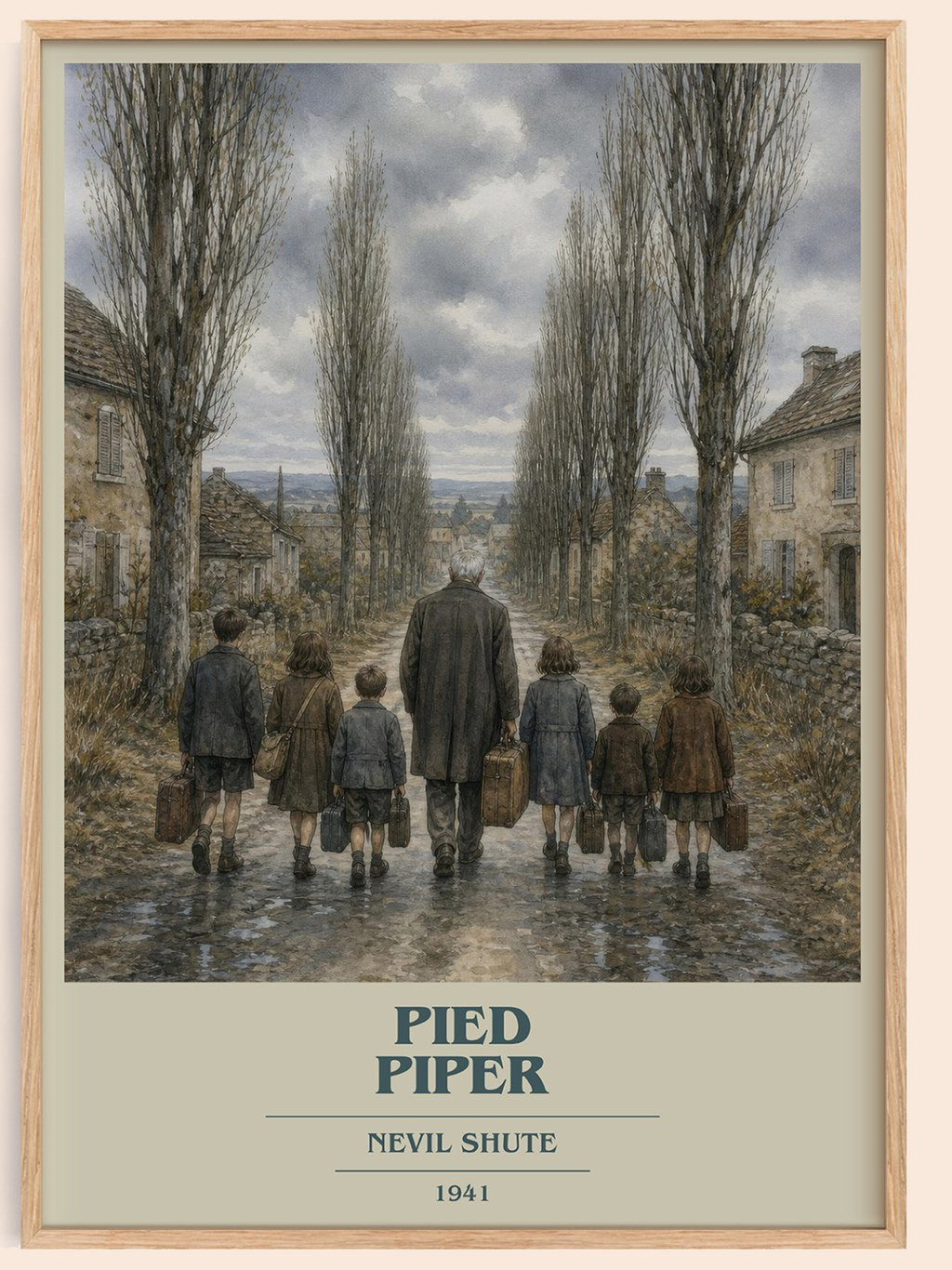Pied Piper book cover book poster by Nevil Shute – framed literary art print