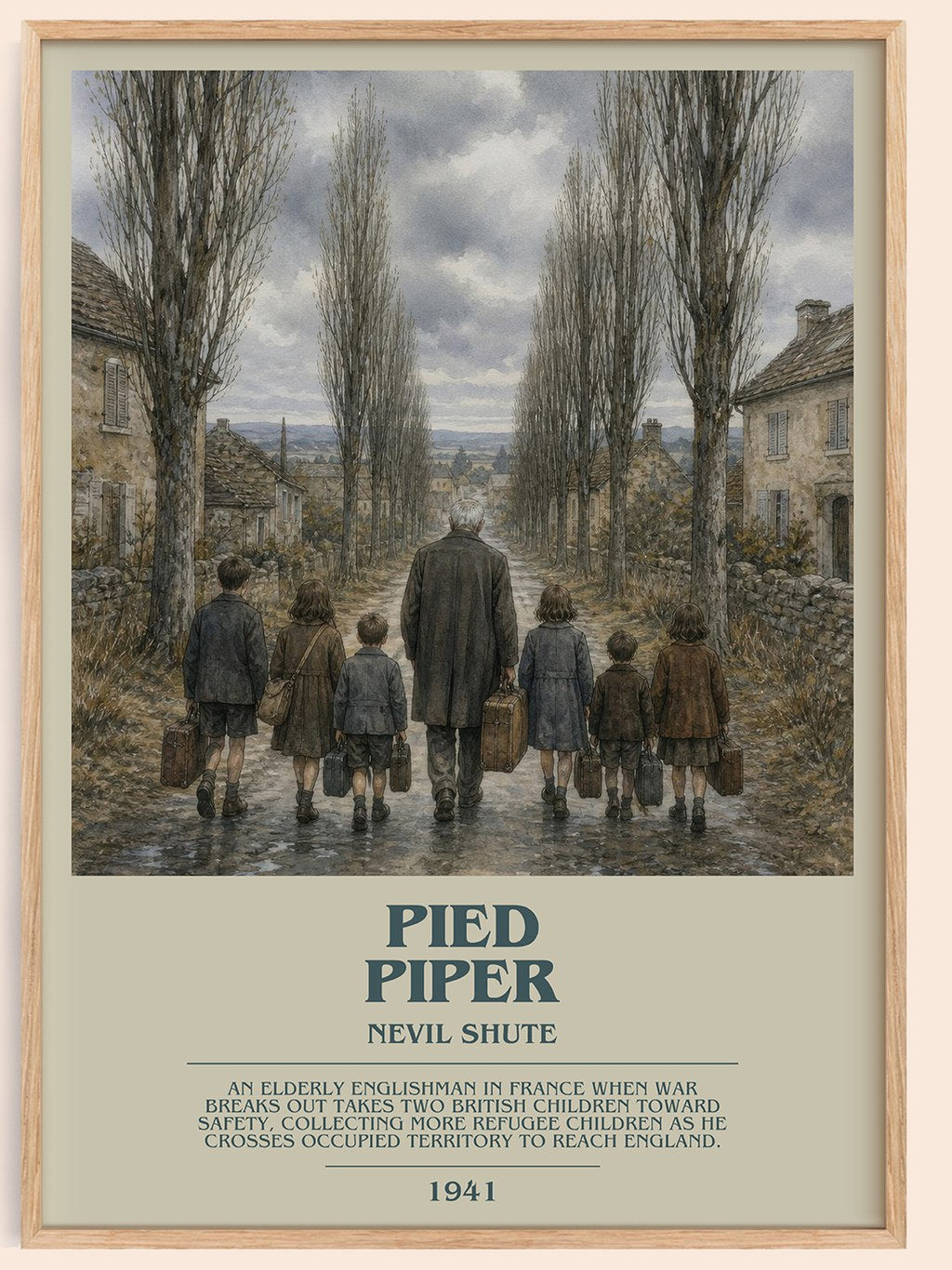 Pied Piper bookish book poster by Nevil Shute – framed literary art print