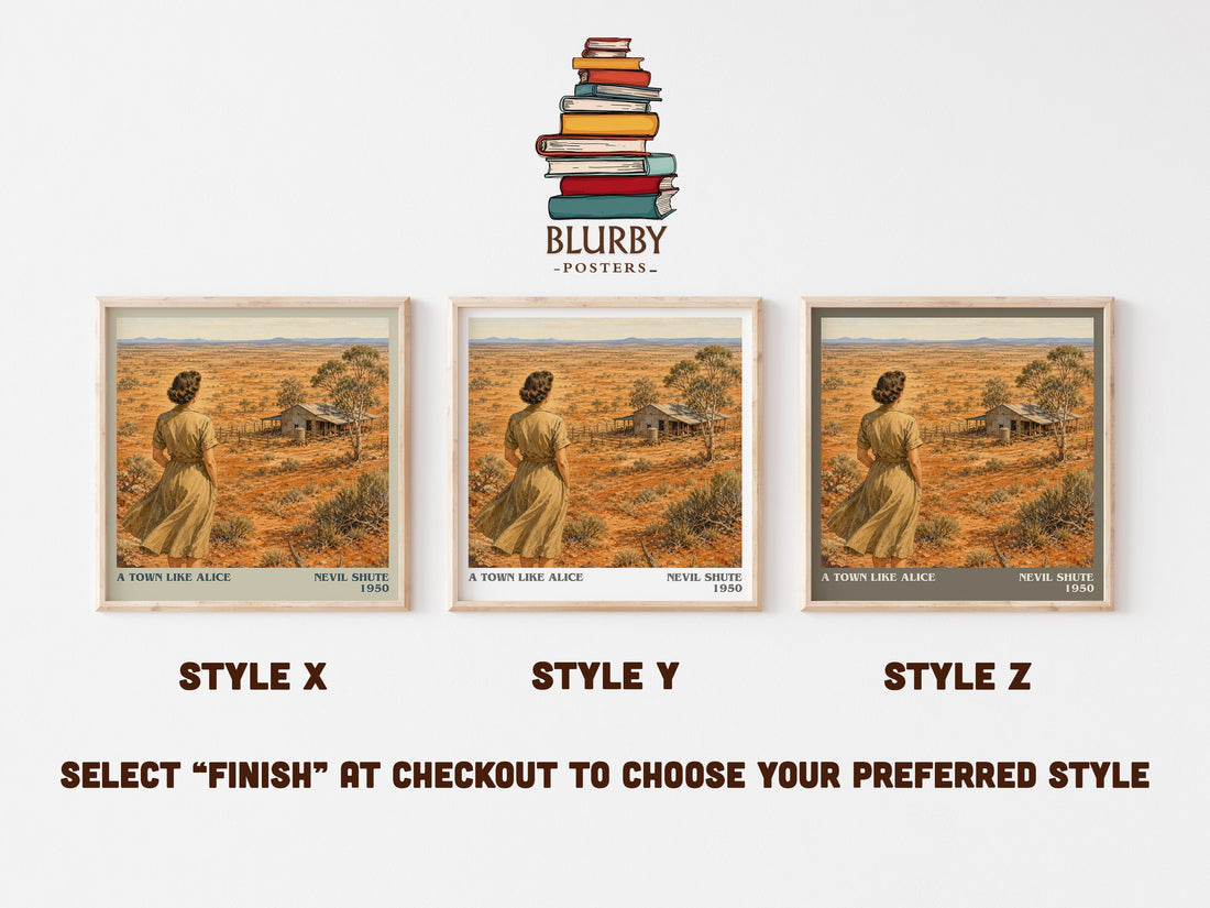 A Town Like Alice literary print in frame leaning in hallway – historical fiction wall art (mockup)