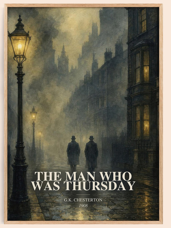 The Man Who Was Thursday watercolour book poster by G.K. Chesterton – framed literary art print