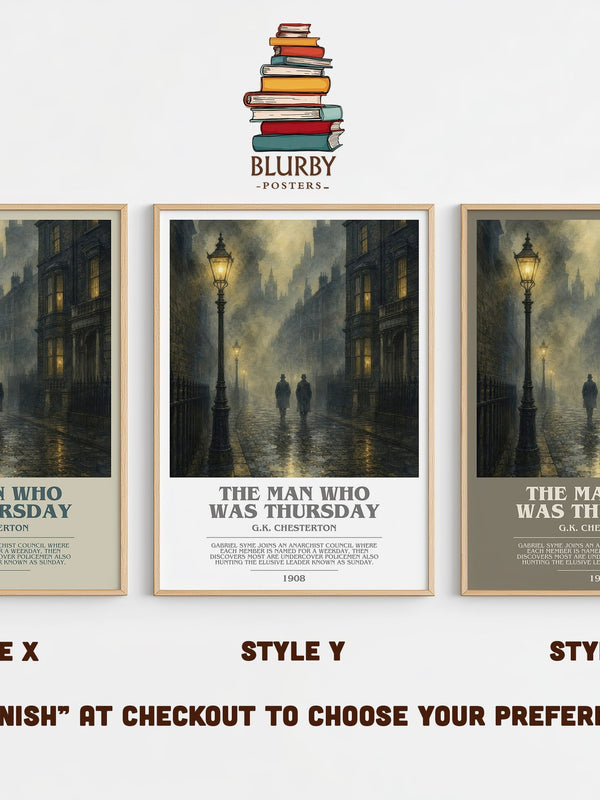 The Man Who Was Thursday bookish print in frame leaning in hallway – mystery wall art
