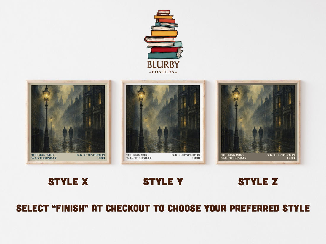 The Man Who Was Thursday literary print in frame leaning in hallway – mystery wall art (mockup)