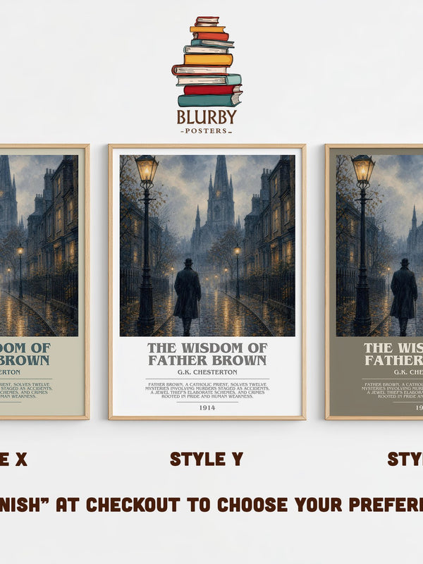 The Wisdom of Father Brown bookish print in frame leaning in hallway – mystery wall art