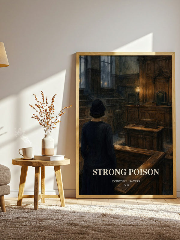 Strong Poison watercolour print in frame leaning in hallway – mystery wall art