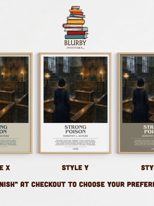 Strong Poison bookish print in frame leaning in hallway – mystery wall art