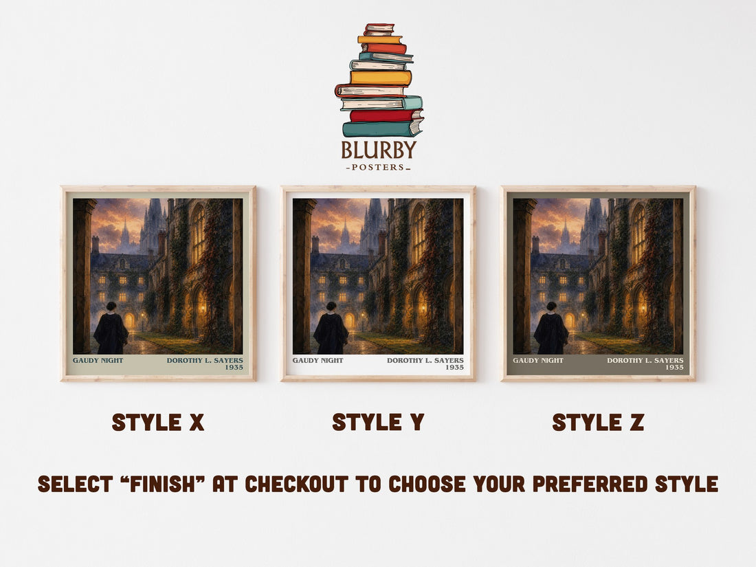 Gaudy Night literary print in frame leaning in hallway – mystery wall art (mockup)