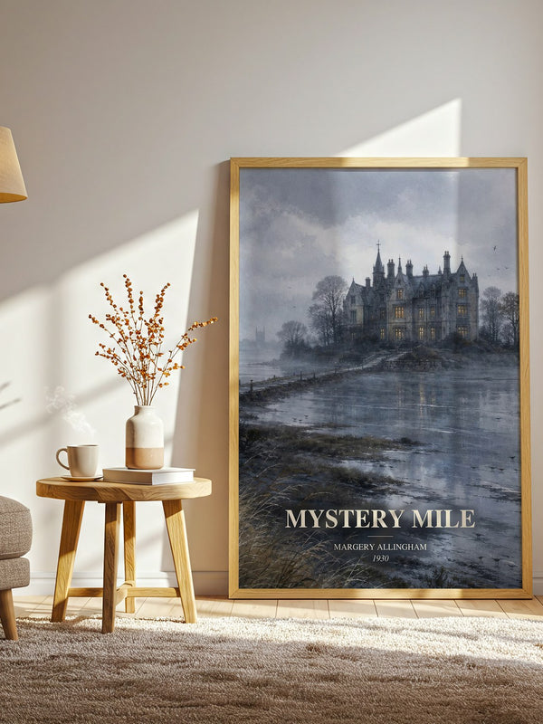 Mystery Mile watercolour print in frame leaning in hallway – mystery wall art