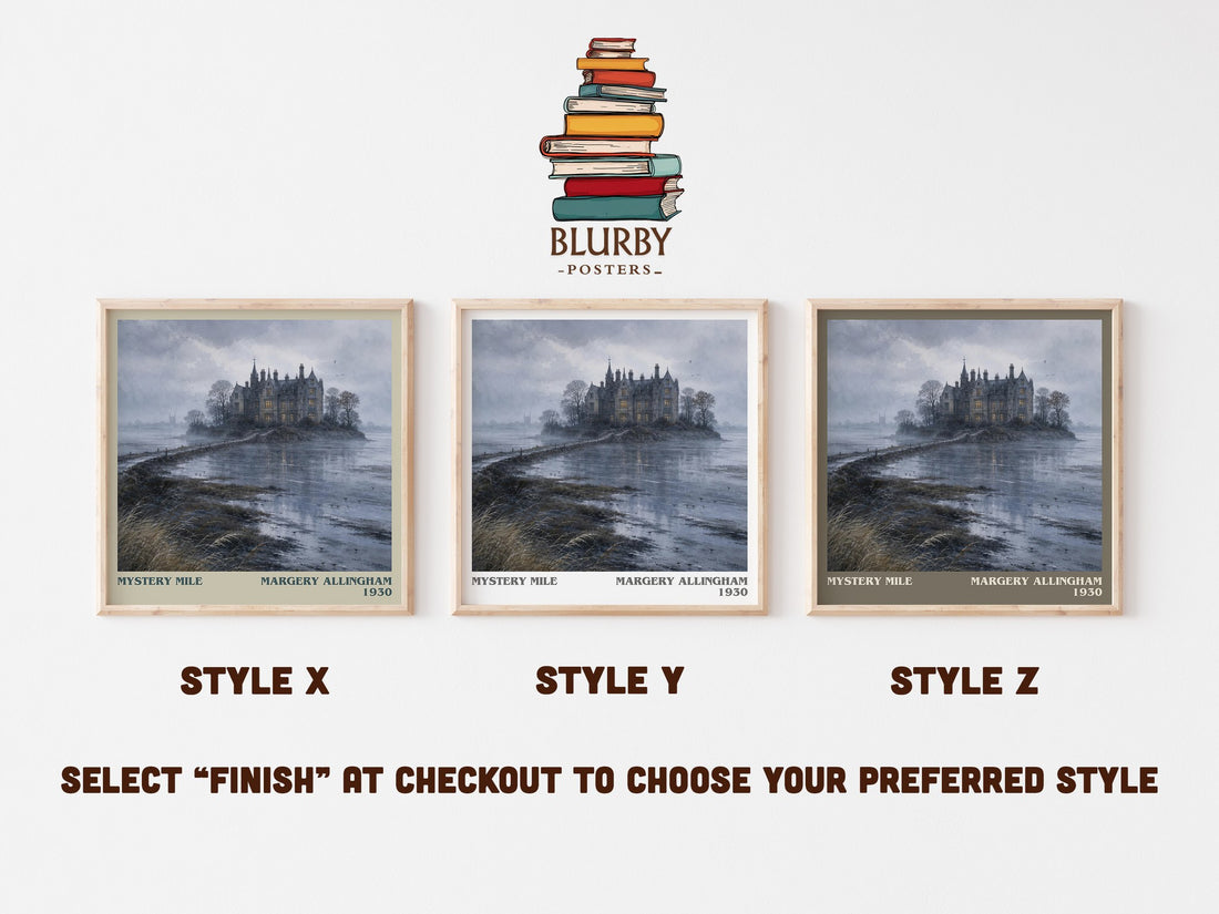 Mystery Mile literary print in frame leaning in hallway – mystery wall art (mockup)