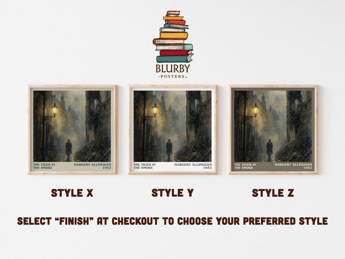 The Tiger in the Smoke literary print in frame leaning in hallway – crime wall art (mockup)