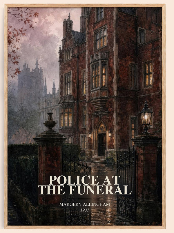 Police at the Funeral watercolour book poster by Margery Allingham – framed literary art print