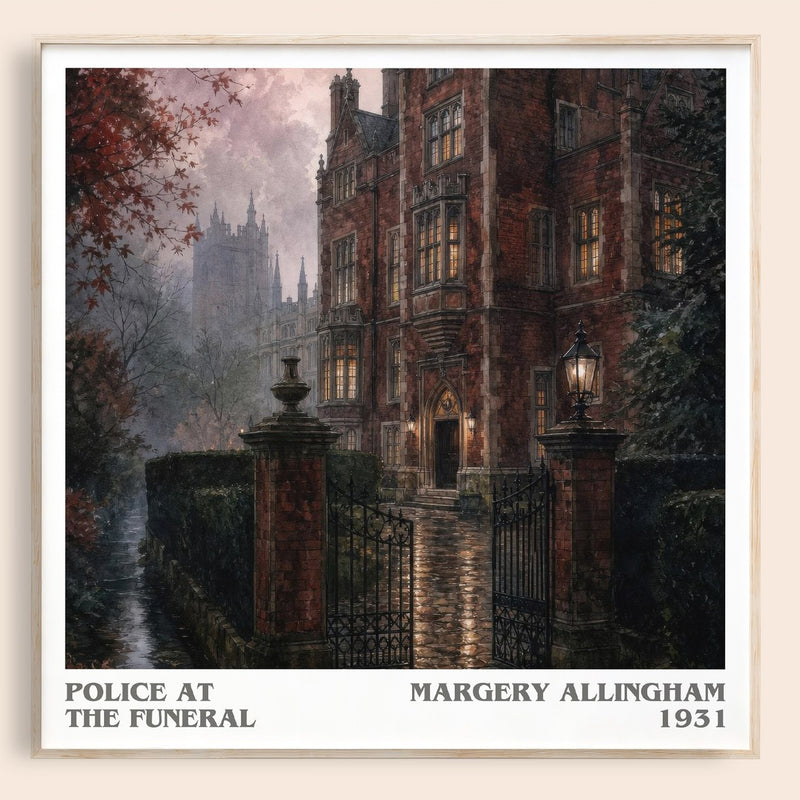Police at the Funeral literary book poster by Margery Allingham – framed literary art print