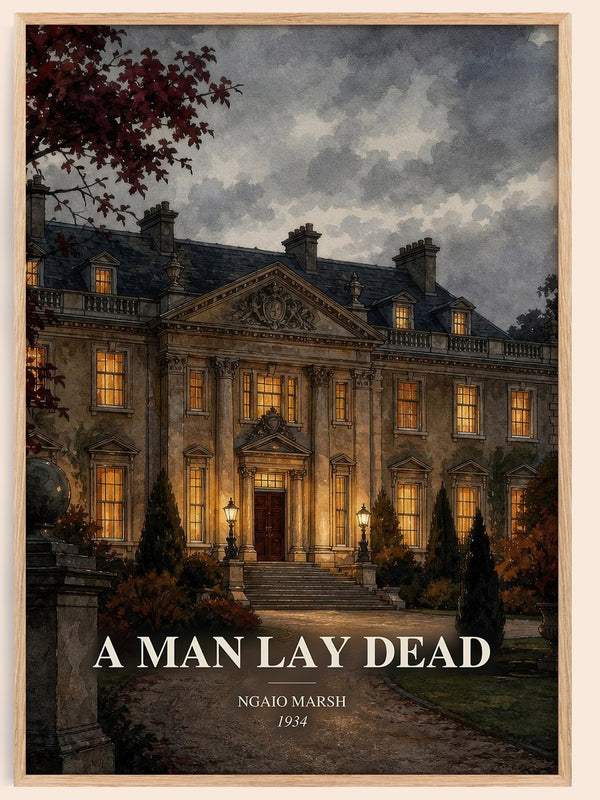 A Man Lay Dead watercolour book poster by Ngaio Marsh – framed literary art print