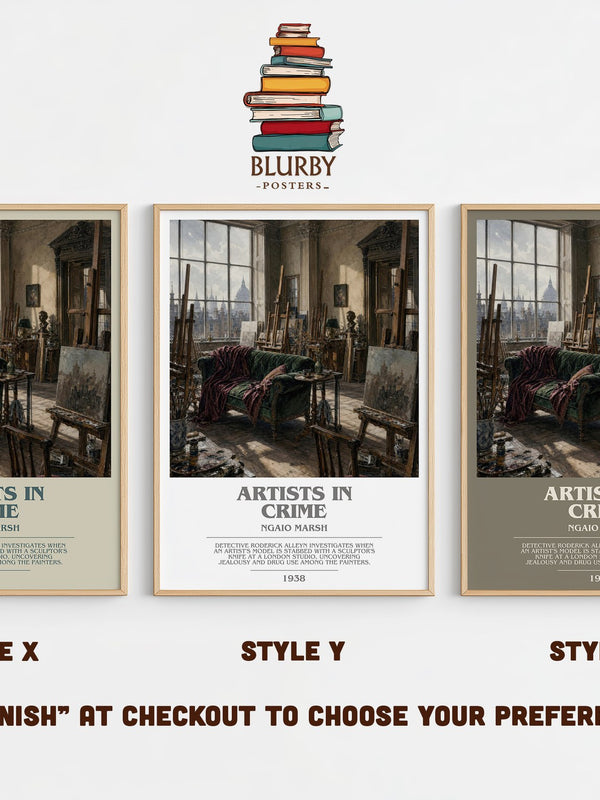 Artists in Crime bookish print in frame leaning in hallway – mystery wall art