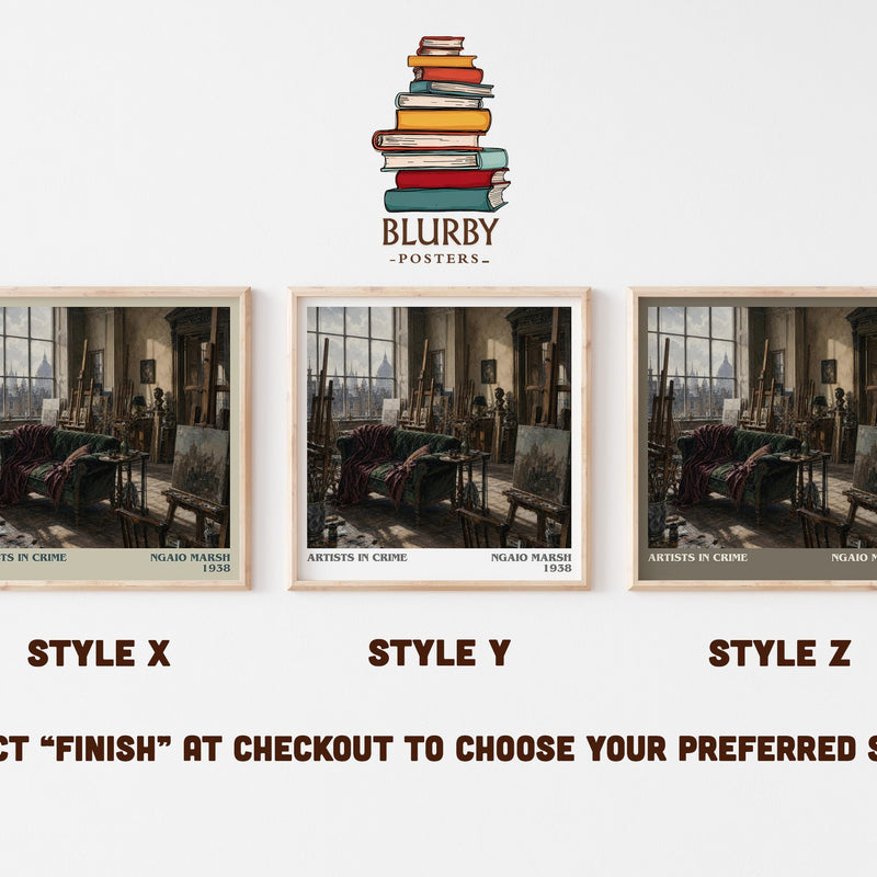 Artists in Crime literary print in frame leaning in hallway – mystery wall art