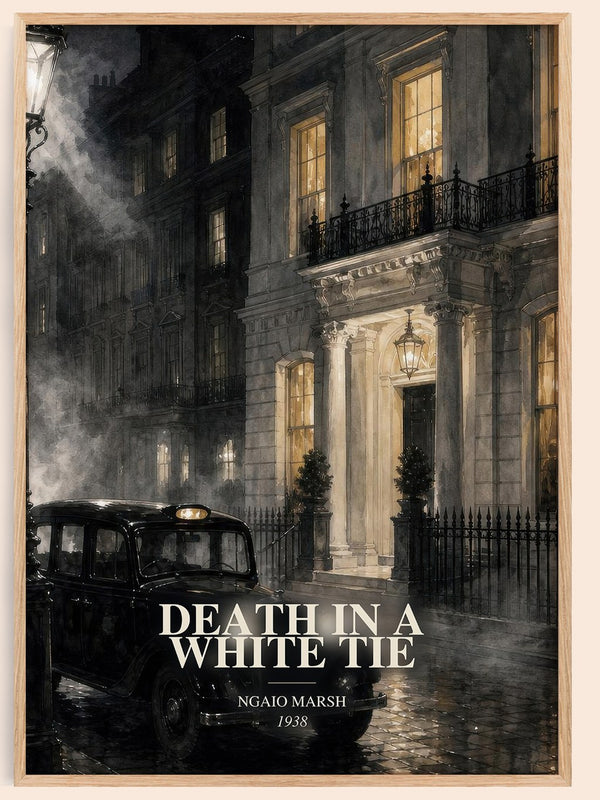 Death in a White Tie watercolour book poster by Ngaio Marsh – framed literary art print