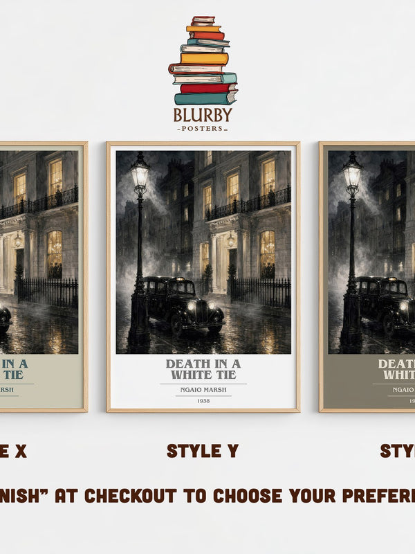 Death in a White Tie book cover print in frame leaning in hallway – mystery wall art