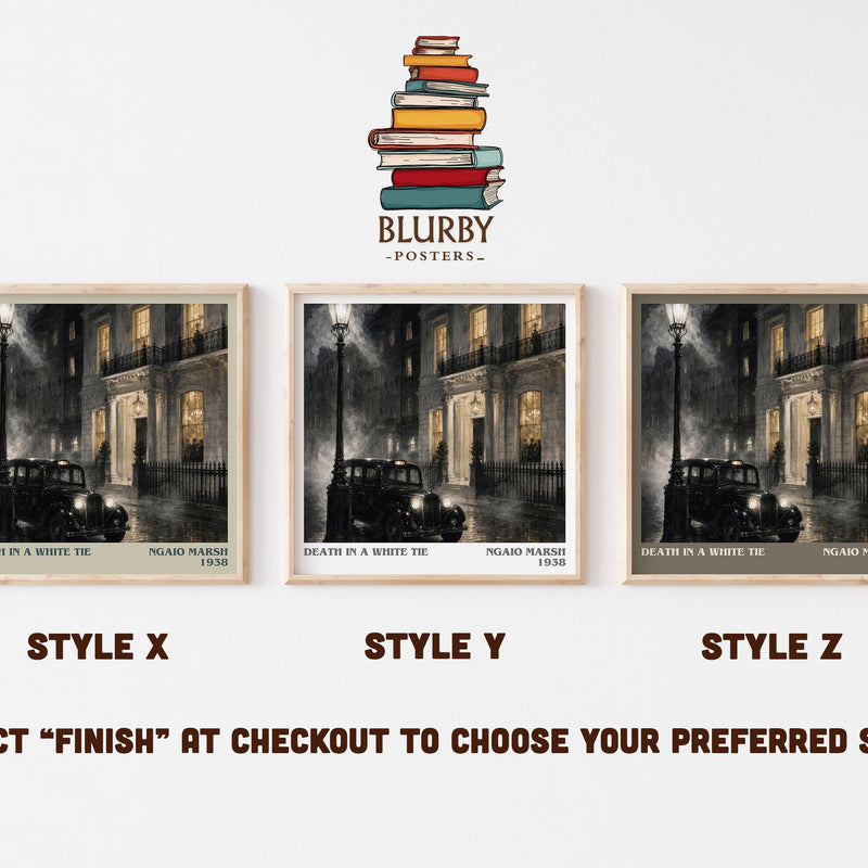 Death in a White Tie literary print in frame leaning in hallway – mystery wall art