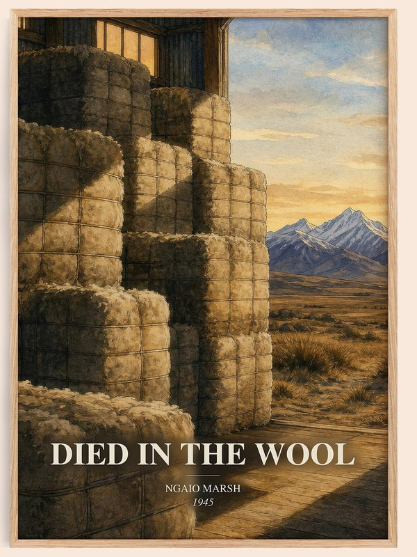 Died in the Wool watercolour book poster by Ngaio Marsh – framed literary art print