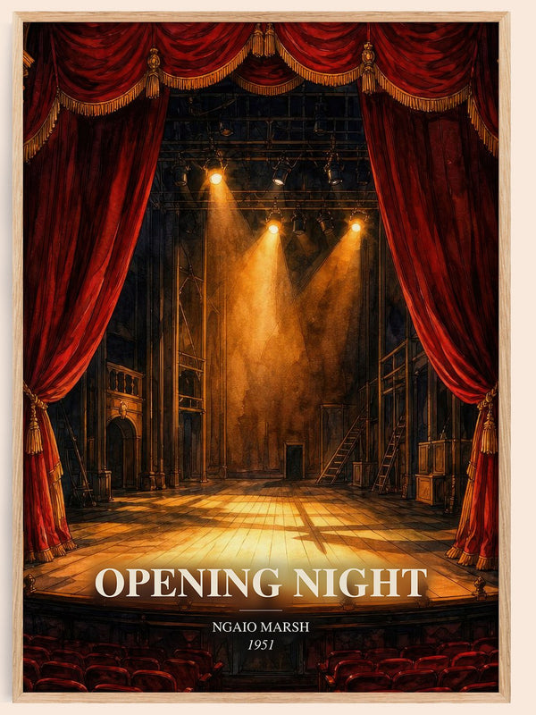 Opening Night watercolour book poster by Ngaio Marsh – framed literary art print