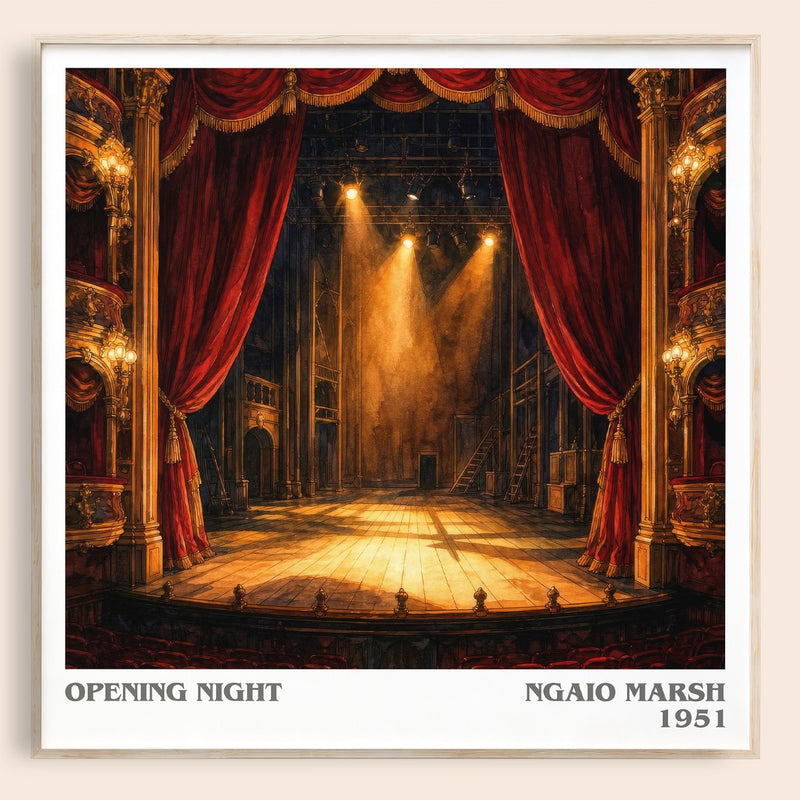 Opening Night literary book poster by Ngaio Marsh – framed literary art print