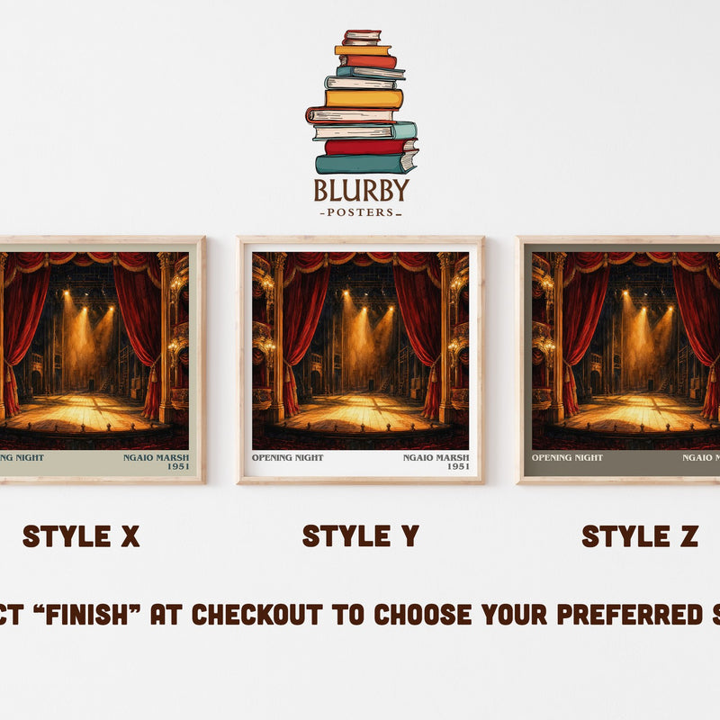 Opening Night literary print in frame leaning in hallway – mystery wall art