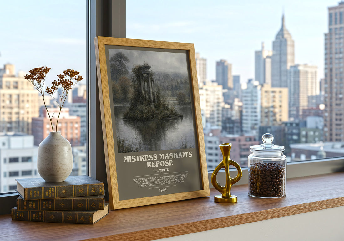 Mistress Masham's Repose bookish print framed by window – literary home decor