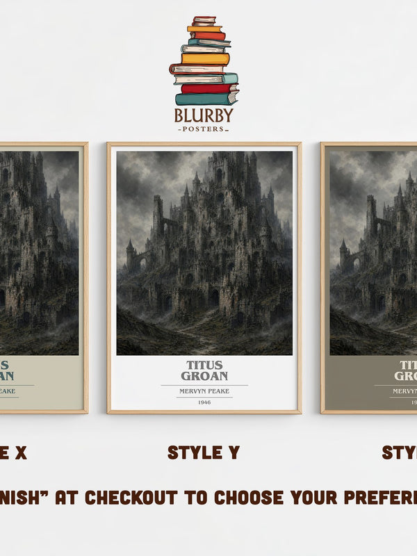 Titus Groan book cover print in frame leaning in hallway – gothic wall art