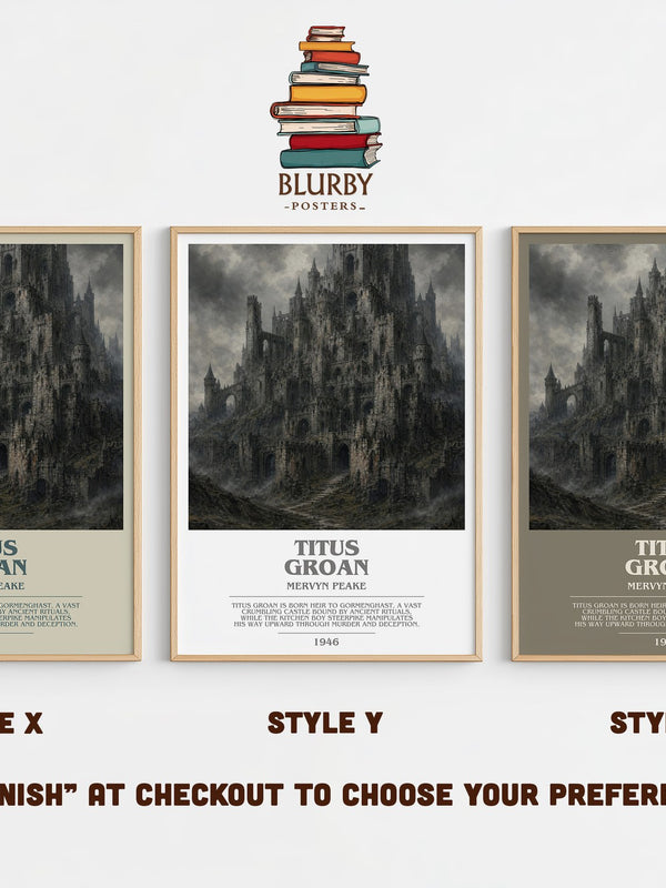 Titus Groan bookish print in frame leaning in hallway – gothic wall art