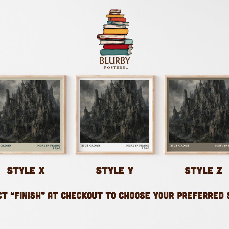 Titus Groan literary print in frame leaning in hallway – gothic wall art