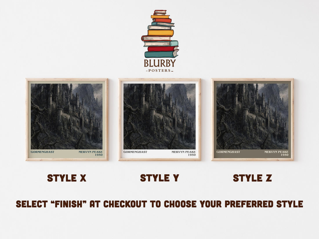 Gormenghast literary print in frame leaning in hallway – gothic wall art (mockup)