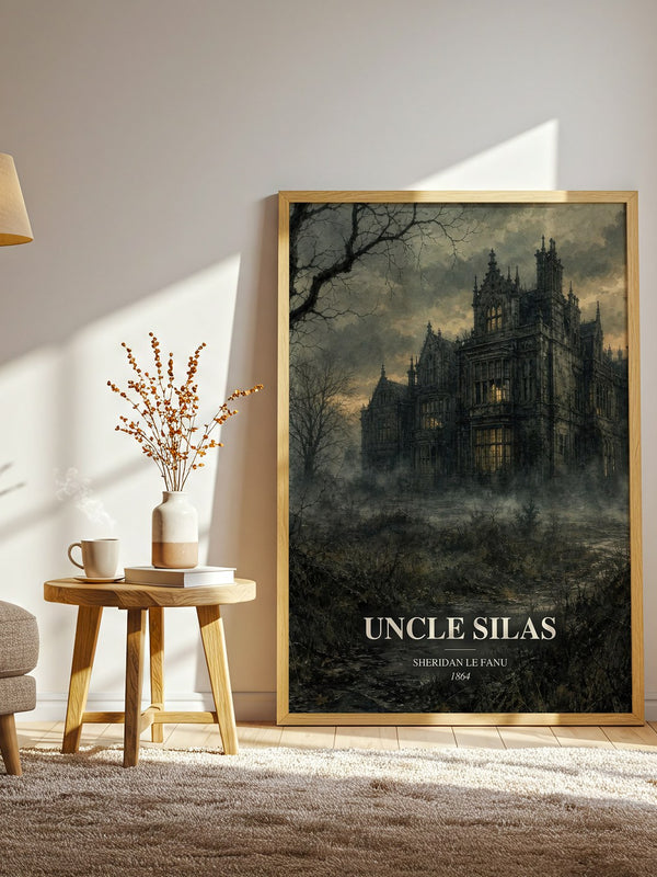 Uncle Silas watercolour print in frame leaning in hallway – gothic wall art