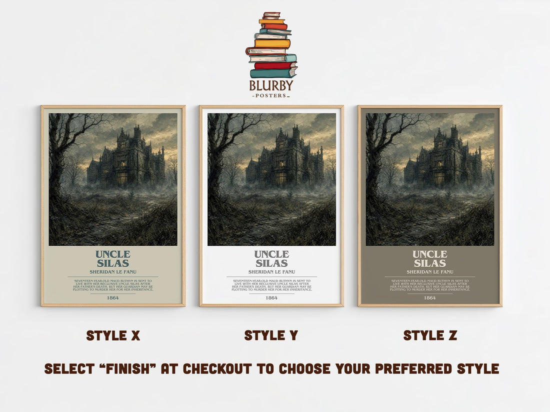 Uncle Silas bookish print in frame leaning in hallway – gothic wall art (mockup)