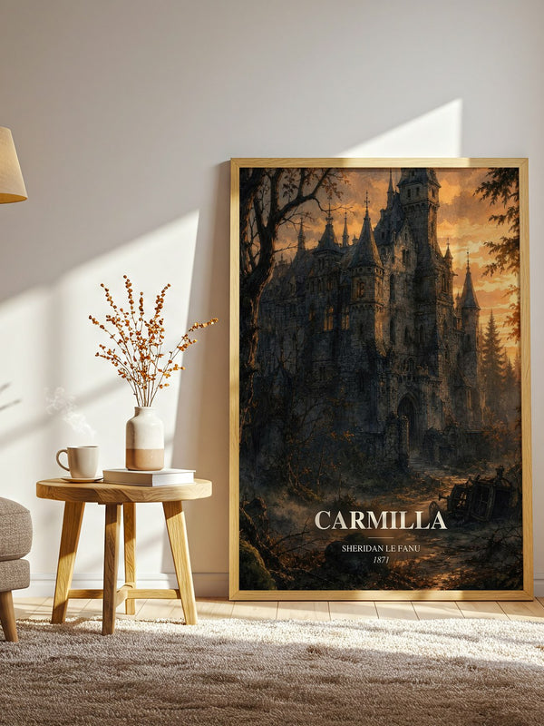 Carmilla watercolour print in frame leaning in hallway – gothic wall art