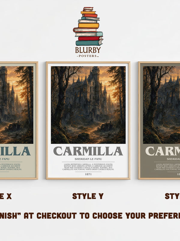 Carmilla bookish print in frame leaning in hallway – gothic wall art