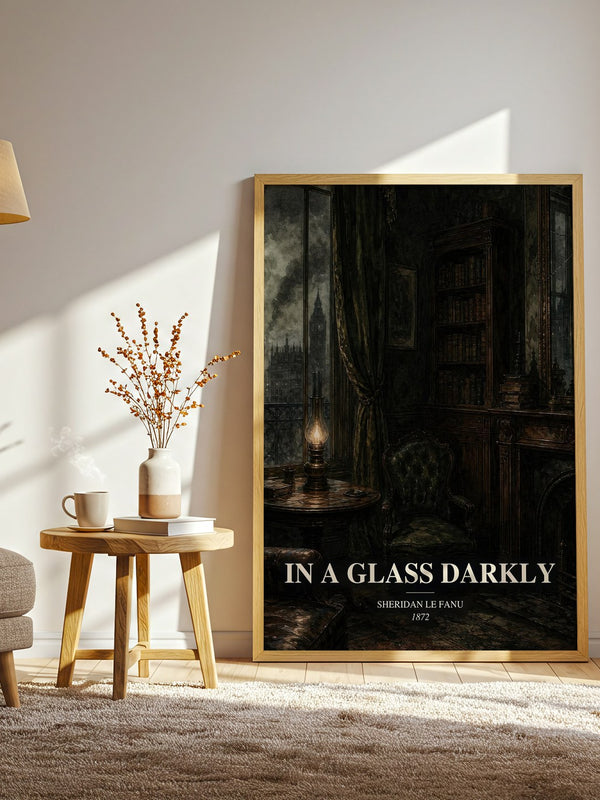 In a Glass Darkly watercolour print in frame leaning in hallway – gothic wall art