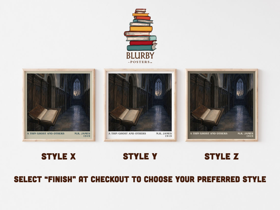 A Thin Ghost and Others literary print in frame leaning in hallway – horror wall art (mockup)