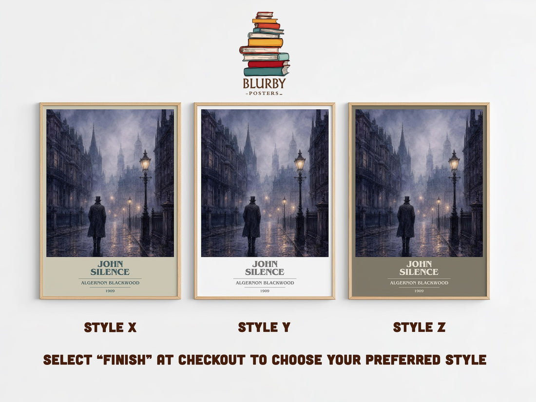 John Silence book cover print in frame leaning in hallway – horror wall art (mockup)