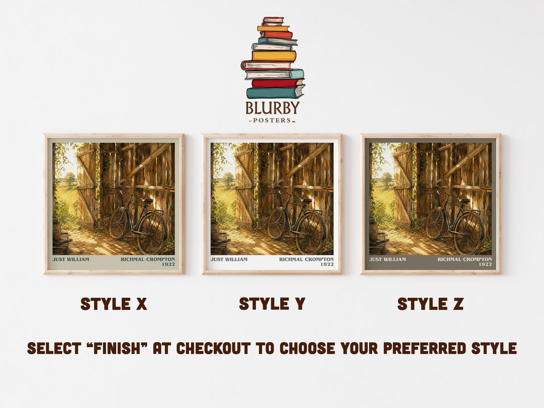Just William literary print in frame leaning in hallway – childrens wall art (mockup)